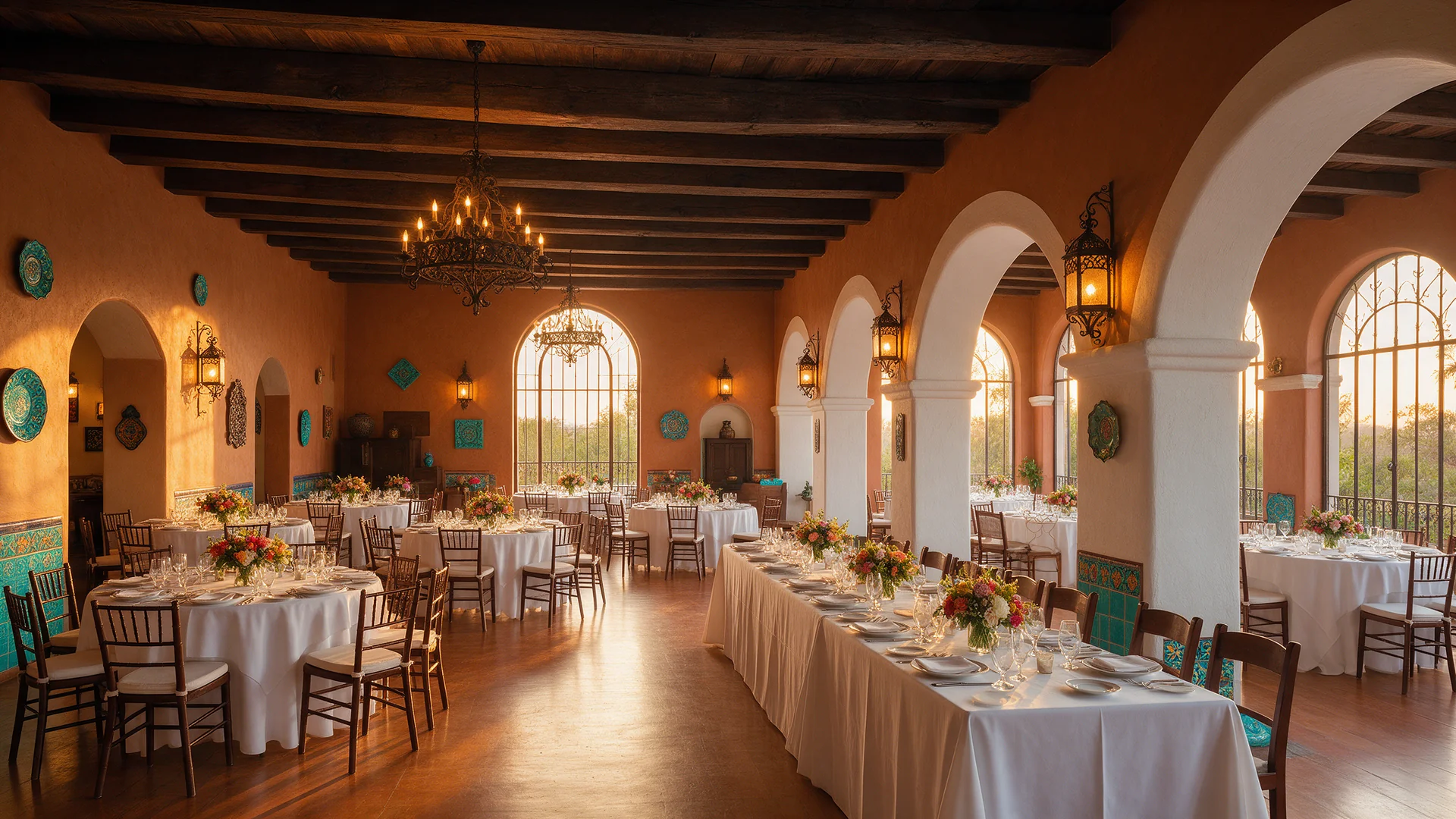 Salón de eventos de Casa Grande preparado para una celebración